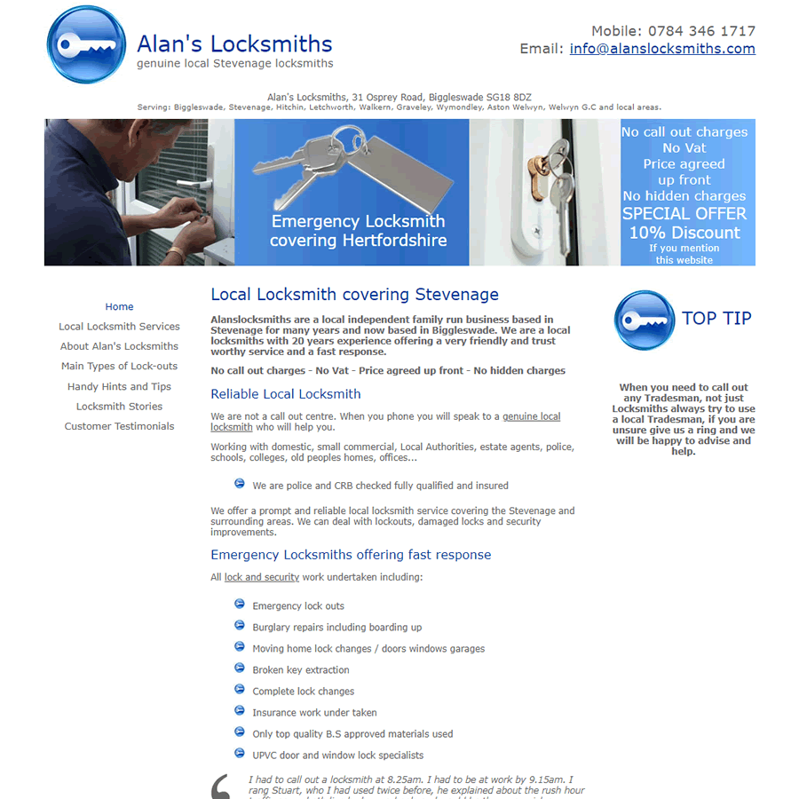 Alans Locksmiths Website