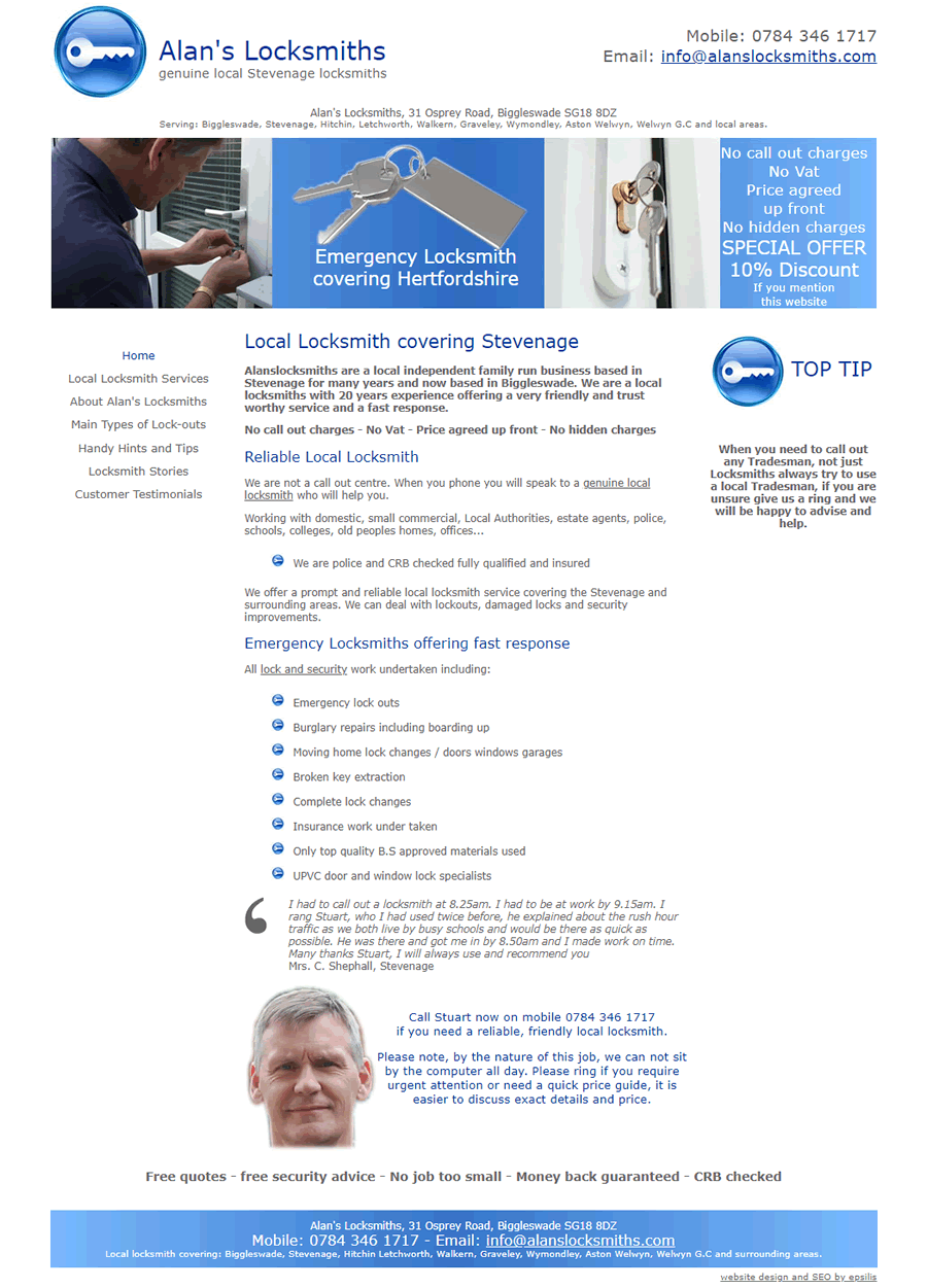 Alans Locksmiths Website